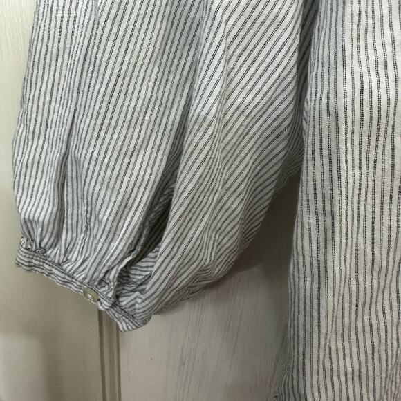 Everlane Small Boho Striped Top Womens White Cotton Blouse Balloon Sleeves - Picture 6 of 7